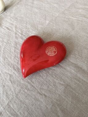 Vintage Genuine Volterra Red Alabaster Heart by Ducceschi Hand Carved In Italy